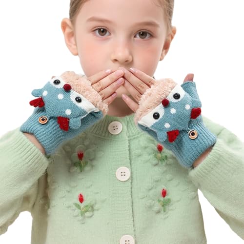 Kids Convertible Flip Top Gloves Cute Reindeer Knitted Gloves Fingerless Fleece Mitten for Boy Girl 3-8 Year