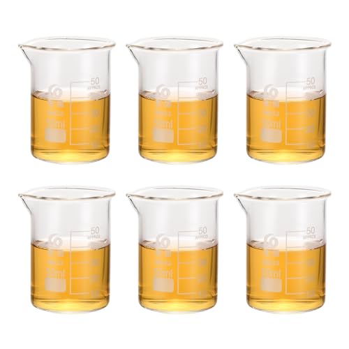 PATIKIL 10ml Low Form Glass Beaker, 6Pcs 3.3 Borosilicate Glass Beakers Graduated Measuring Cup with Spout for Lab Experiment, Cooking and Baking, Clear
