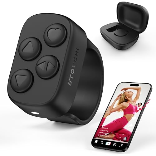 Stouchi Bluetooth 5.4 Scrolling Ring for TikTok Rock-solid Connection 100Hrs Battery Comfort Wear Fingertip Wireless Bluetooth Remote Control Compatible with iPhone iPad and Android Phones/Tablet