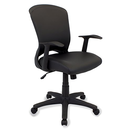 Cashoffice - Silla de Escritorio Ergonómica, Silla de Oficina Giratoria con apoyabrazos de Piel Sintética Negra