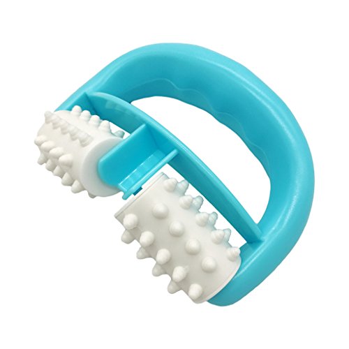 VANCIC Plastic Manual Round Handle 2 Wheels Muscle Massage Roller Massager Cellulite Roller for Legs Arms Back Muscle Pain Relief and Muscle Relaxation (Blue)