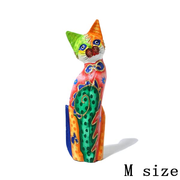 Amazon.co.jp: 木製 バリ ネコ カラフル ［20cm］ 単品 木彫り