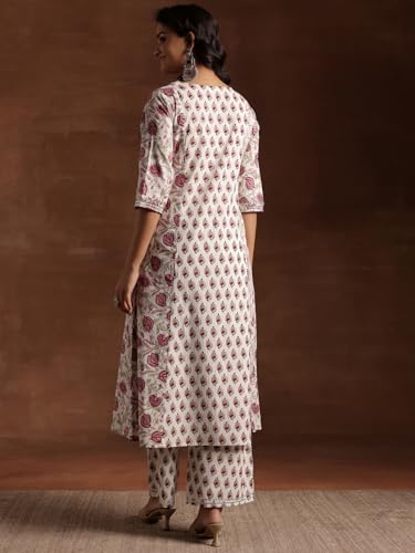 Image of Libas Printed Cotton A-Line Kurta With Palazzo