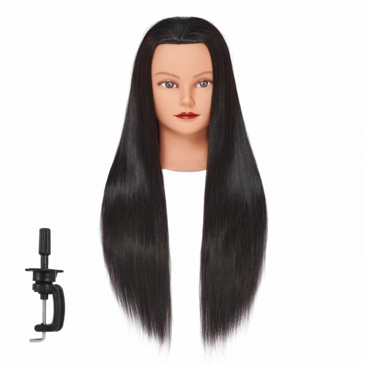 deluxe hair mannequin head 26-28" synthetic fiber manikin head hairdresser styling training head training model cosmetology doll head face make-up practice/hair dummy for hair styling