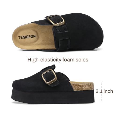 Image of TEMOFON Clogs for Women Mules Shoes: Comfortable Arch Support Closed Toe Sandals Backless Low Wedge Slip on Shoes