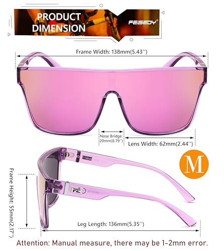 Image of FEISEDY Sunglasses for Women Men, Fashion Mirrored Single Lens Shades