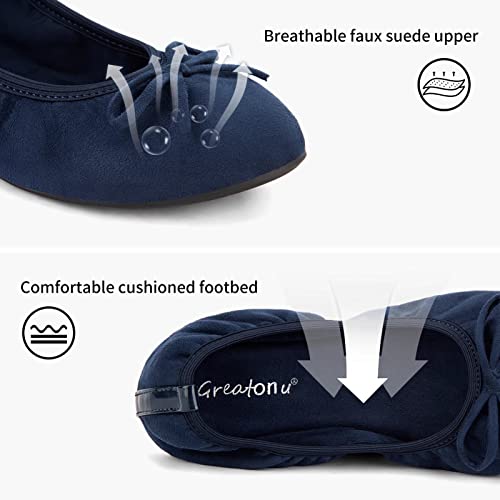 Greatonu Damen Geschlossene Ballerinas Flach Freizeit Tanzschuhe, Blau, 37 EU