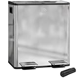 HOMCOM Dual Kitchen Bin, 2 x 20L Stainless Steel Double Rubbish Bin with Soft Close Lid, Removable Inner Buckets, Rubbish Bags, Fingerprint-Proof for Recycling and Waste, Silver Tone