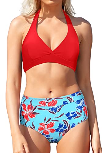 SHEKINI Damen Bikini Set Niedriger Kragen Neckholder Bikinioberteil mit...