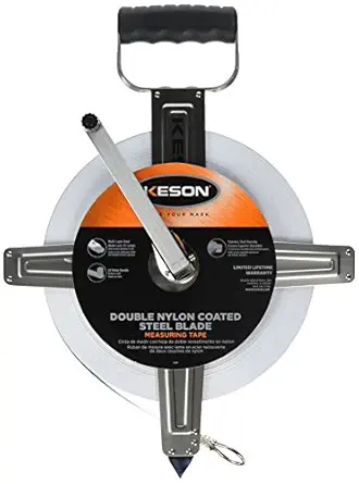 Keson SNR10300E Nylon-Reinforced Steel Blade Tape Measure with Stainless Steel Housing, Zero Point at Tape End and Ring End (Graduations: ft, 1/10, 1/00), 300-Foot