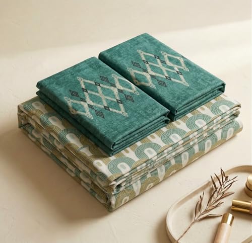 Image of VAS COLLECTIONS Cotton Double Bedsheet with 2 Pillow Covers (90x100 Inch) | 180 TC Soft Breathable Printed Bedsheet for Double Bed | Bedding Set for Bedroom & Home Decor (Juniper Teal)