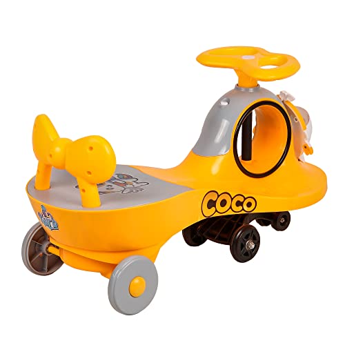 Image of KURB Ride On Swing Car for Kids 1-5 Years| Magic Car with Light & Music | Twister Car with Back Support | with Storage Basket| Comfortable & Durable Seat (Yellow)