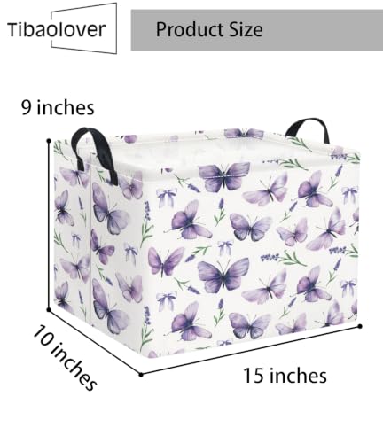 Image of Rectangular Baby Kids Storage Basket for Home Kitchen Girls Cute Toy Storage Bin Organizer Shelf Book Room Decor(Lavender Butterfly)
