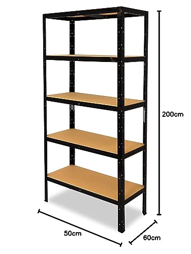 shelfplaza BLACK 200x50x60 cm regał do dużych obciążeń w kolorze czarny z 5 półkami i udźwigiem 175 kg na półkę