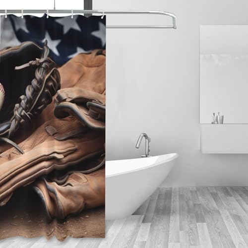 Rideau de douche décoratif et résistant style baseball avec 12 crochets solides