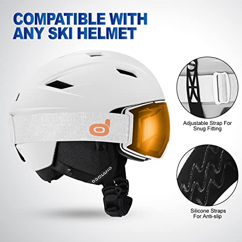 Odoland Ski Goggles Set With Detachable Lens, Interchangeable Lens, Anti-Fog 100% Uv Protection Snow Goggles For Men And Women, Helmet Compatible, White Frame Orange Lens Vlt 25% #TOP5