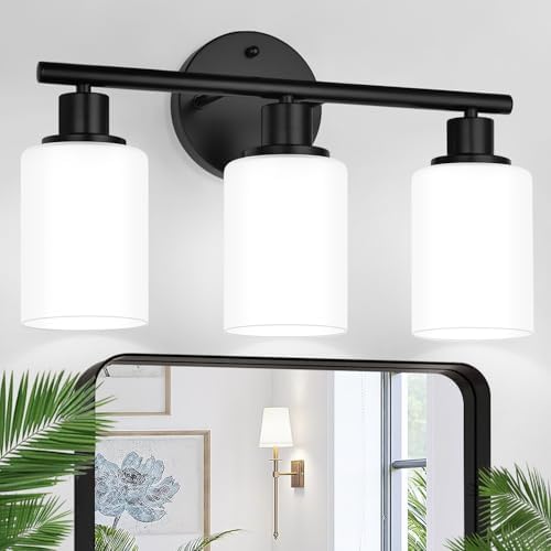 Zarbitta 3-Light Bathroom Light Fixtures, Black Modern Vanity Lig...