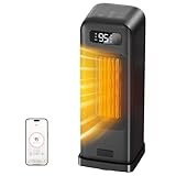 FLANUR Energiesparender Heizlüfter, 1500W Tragbare PTC Keramik Heizlüfter Leise, 70° Oszillierwaend, 12-Std-Timer, Überhitzungs-Kippschutz, Alexa & Google Assistant Heizlüfter, Schwarz, 1 Pack+4 Modi
