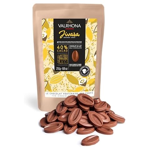 Valrhona Premium French Baking Creamy Milk Chocolate Discs (Feves). JIVARA 40% Cacao. Easy Melt and Tempering. Hints of Vanilla and Malt. For Cookies, Mousses, Frostings and Candies 250g (Pack of 1) Cover