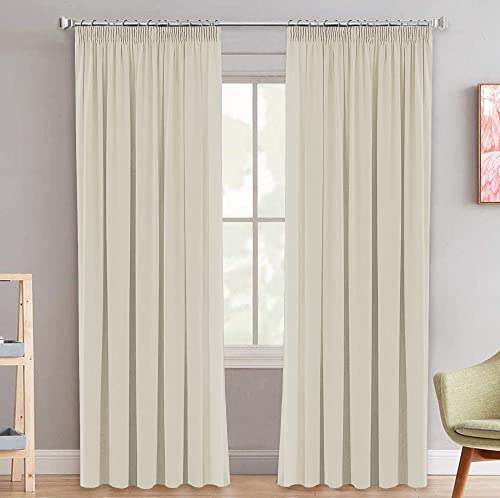 H.Versailtex Pencil Pleat Curtains 90" Drops, Thermal Insulated Noise Reducing Window Curtains, Light Block Privacy Protect Nursery Long Panels for Bedroom, 66" Width x 90" Drop, Beige, 2 Panels - Image 2