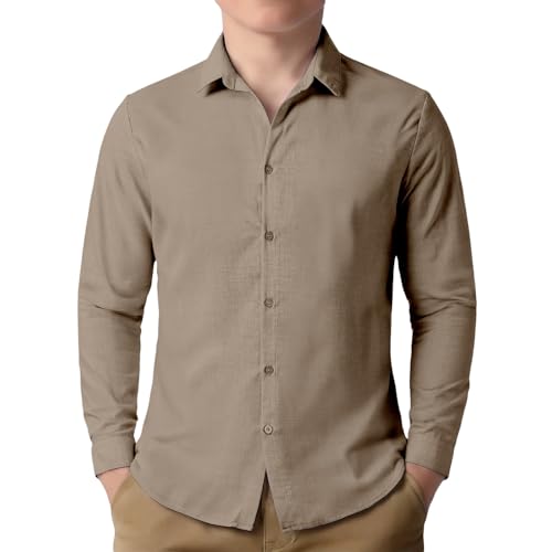 2026 Camisa Casual Texturizada para Niños Manga Larga Transpirable Cuello Abotonado Uso Diario Escolar (Brown, 13-14 años)