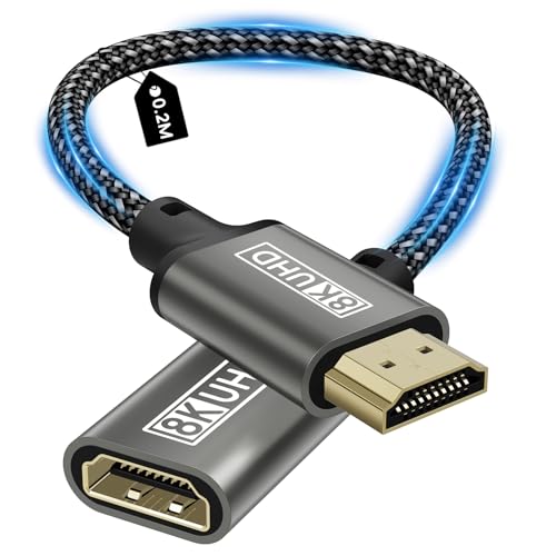 Zestiq HDMI Verlängerungskabel 8K Stecker auf Buchse HDMI Verlängerung Kabel 48 Gbps Ultra High Speed UHD HDR ARC 3D Kompatibel mit TV Stick Roku Blu-Ray Xbox PS5 HDTV Laptop 0 2 m