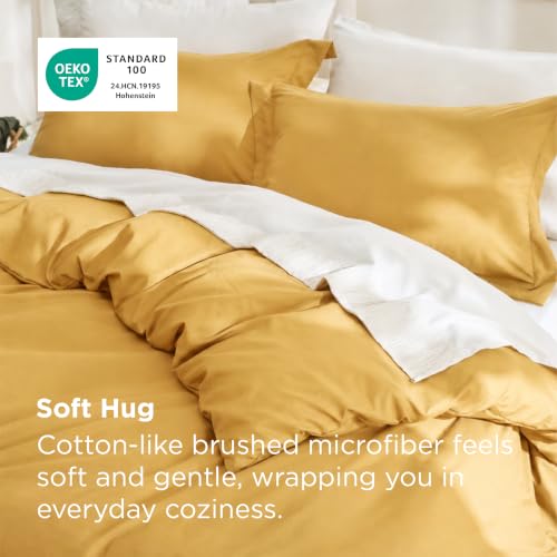 Image of Bedsure Duvet Cover Full Size, Double Brushed Bedding Set, Golden Yellow | For Kids & Adults, 80 inchx90 inch Comforter Cover, Hotel Luxury, All Season, Breathable, Easy Care, Lightweight, Zipper Closure