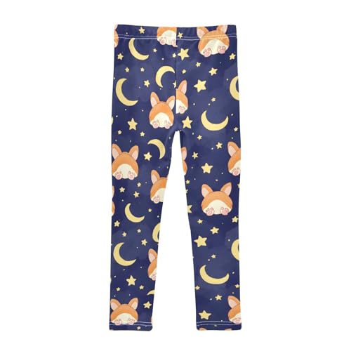 Cute Corgi Moon Stars Girls Leggings Ultra Soft Compression Yoga Gym Pants for Kids 4-10T2