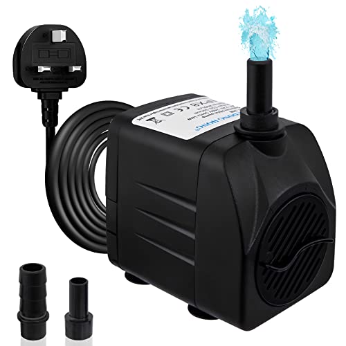 Awroutdoor Submersible Water Pump, Ultra Quiet Water Feature Pump(16W,800L/H), with 4 Strong Suction Cups