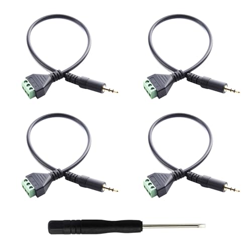Teansic 4PCS 3.5mm Audio Speaker Screw Terminal Connector,3.5mm Stereo Male to 3Pin Solderless Bolt Adapter Cable(30cm/1ft)