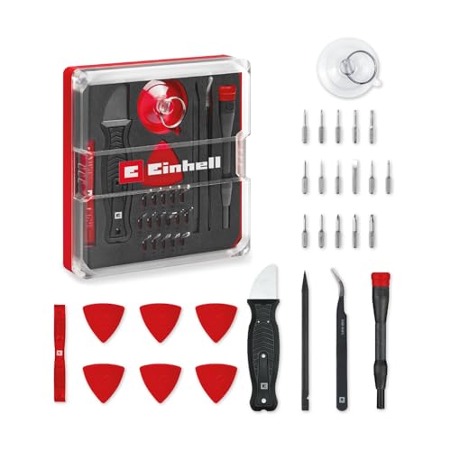 Original Einhell 28-tlg. Präzisions- und Elektronik-Reparatur-Set (Präzisionsbits, Schraubendreher-Bithalter, gebogene Pinzette, Spudger, Hebelmesser, Opening Tool, Opening Picks, Saugheber)
