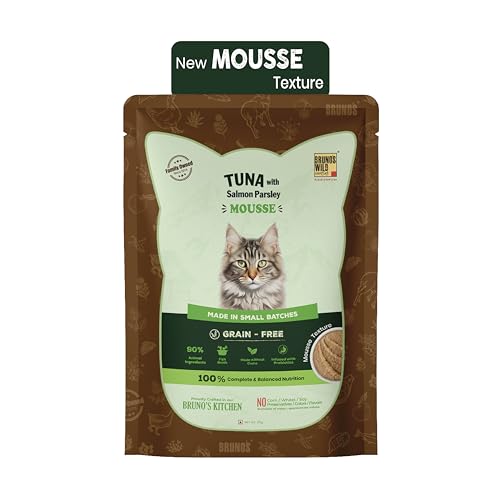 Image of Brunos Cat Wet Food - Tuna with Salmon & Parsley Mousse - 85g(Pack of 6)|Cat & Kitten | Grain-Free | 47% Real Tuna Goodness|Infused with Prebiotic | Taurine for Heart & Vision | Hydration & Skin