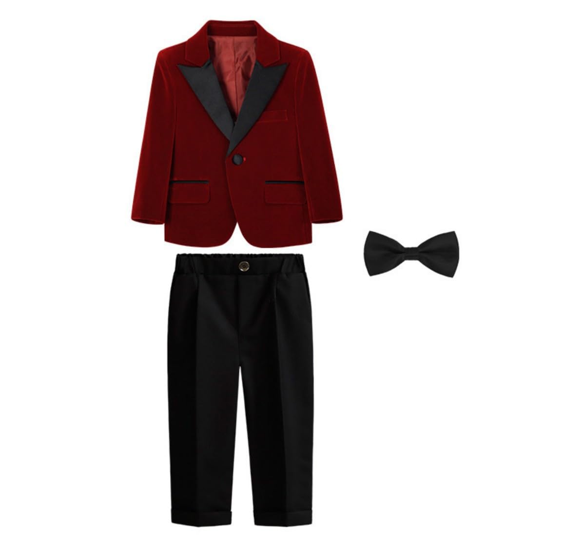 2-teiliger Anzug für Jungen, schmale Passform, Smoking, formeller Anzug, Fleece-Blazer und Hose, Kinder-Hochzeits-Outfit mit Fliege