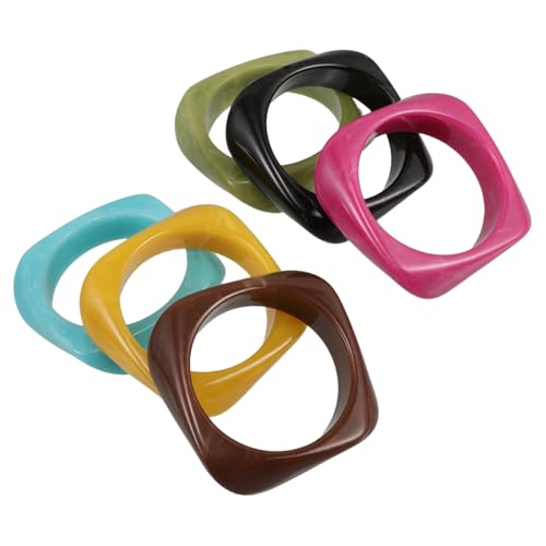 Bracelets en acrylique pour femme : lot de 6 bijoux carrés vintage rétro et larges joncs rigides