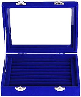 JaneDream Women Velvet Glass Jewelry Box Display Storage Case Holder Ring Earrings Organizer Stand (Royal Blue)