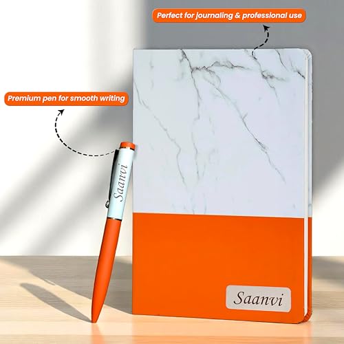 Image of SAVRI Personalized Marble Finish Diary- Engraved Name Notebook with Employee Name & Company Logo -Non-Dated Office & Corporate Gift, Joining Kit, Birthday Gift, Ideal for Writers & Personal Use