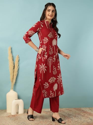 Image of GULMOHAR JAIPUR Women's Rayon Calf Length Printed Straight Kurta Bottom Set