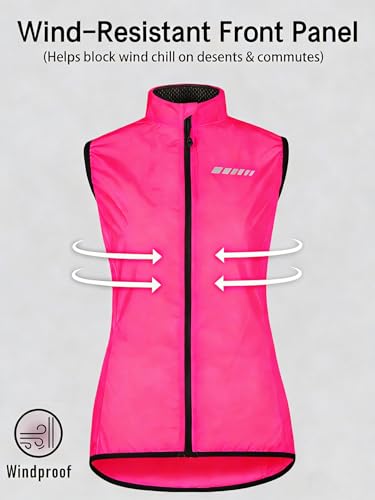 Image of qualidyne Women's Windproof Cycling Vest, Lightweight Full-Zip Breathable Sleeveless Bike Jacket, 1 Back Pocket, Reflective
