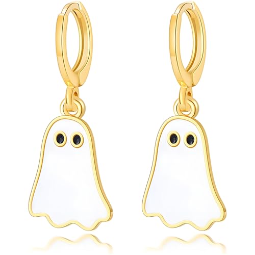 coadipress Halloween Ghost Earrings for Women Cute Funny Spooky Ghost Huggie Hoop Earrings Colorful Enamel Ghost Hoop Earrings Halloween Holiday Party Accessories Fashion Jewelry
