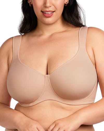 HSIA Bras for Women Minimizer Full Coverage, Plus Size T Shirt Unlined Underwire Smooth Bra, Seamless Cups Joan Ultimate Soft Taupe Beige