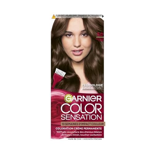 Garnier Color Sensation Coloration, Castano Chiaro 5.0, Colorazione Crema Permanente, Tutti i Tipi di Capelli, Colore fino a 10 Settimane & Copre i Capelli Bianchi 100%