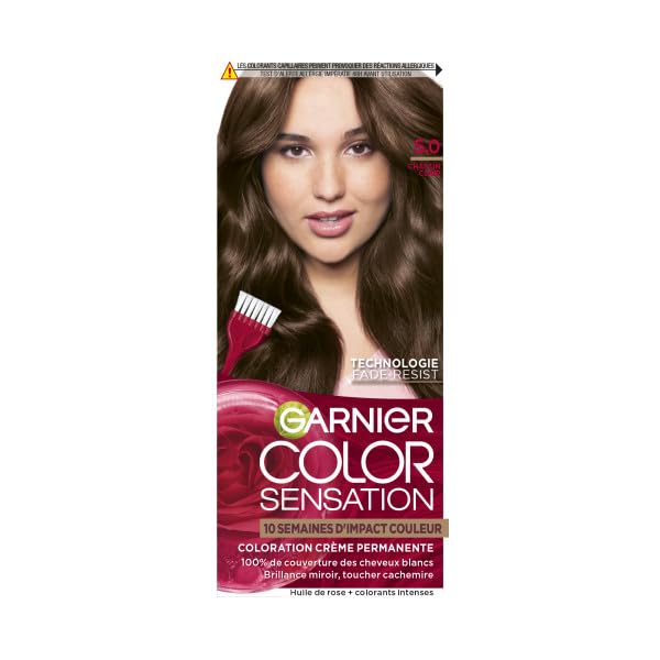 Garnier Color Sensation Coloration - Coloración permanente en crema 5.0 para todo tipo de cabello, color hasta 10 semanas y cubre el cabello blanco al 100 %