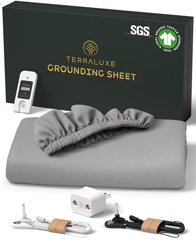 Terraluxe Grounding Sheets King, 12% Pure Silver, GOTS Certified, Cool, Soft, Fitted Earthing Sheets with Deep Pockets, Includes Tester, Adapter, 2 Cords, Connected Bedding