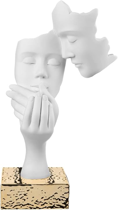 Statua figura coppia face bianca base oro 39cm marmorino bongelli preziosi ME1913/OR