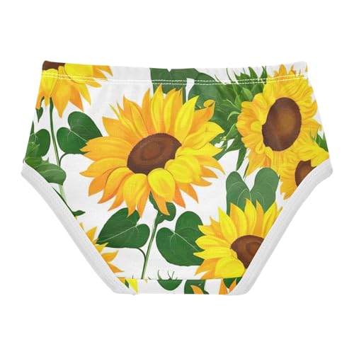 Cotton Toddler Underwear Floral Bright Yellow Sunflowers Leaf White Little Girl Panties Cartoon Briefs Underpants 2t2