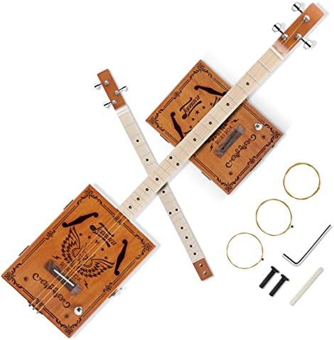 Topnaca Cigar Box Guitar 3-String DIY Guitar Kit Tunable GDG with Pickup Connected External Soundbox Classical Design for Blues Band Country Music Show Family Gathering Individual Performance