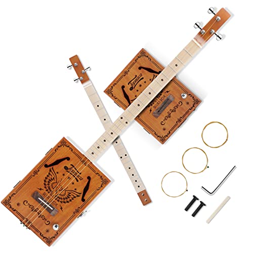 Topnaca Cigar Box Guitar 3-String Diy Guitar Kit Tunable Gdg With Pickup Connected External Soundbox Classical Design For Blues Band Country Music Show Family Gathering Individual Performance #TOP10
