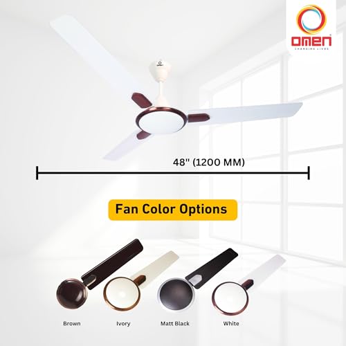 Image of Omen Changing Lives Tejus 1200mm Ceiling Fan| Stylish & Modern Design |400 RPM High-Speed Performance |Powerful Air Delivery | Copper Motor | BEE Star Rated Energy Saver |2-Year Warranty (White)