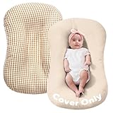 FUNUPUP Muslin Baby Lounger Cover Only Compatible with Snuggle Me Lounger, Infant Pillow Cover for Newborn, Removable Nest Slipcover for Boys and Girls, Only Cover, Beige and Plaid
