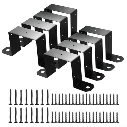Image of Hosrivae Heavy Duty 4x4 Black Brackets Wood Fencing, Steel U Shaped Connector Square Pipe, Resistant Fence Support with Screws, 4 Pack(4pcs)